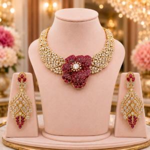 American Diamond Necklace Set with matching earrings by a leading manufacturer in India.