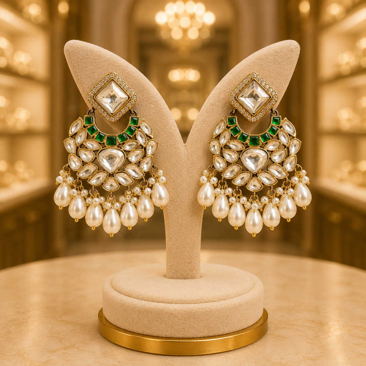 Kundan Pearl Chandbali Earrings Supplier India | Wholesale
