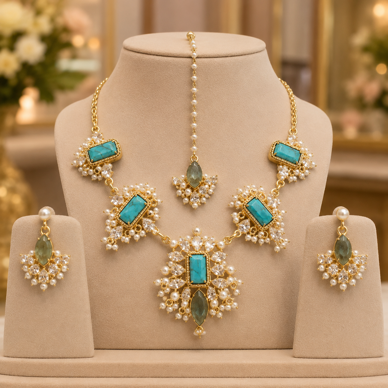 Turquoise Natural Stone Necklace Set Manufacturer Jaipur