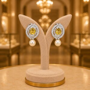 Yellow CZ Pearl Drop Stud Earrings Manufacturer India